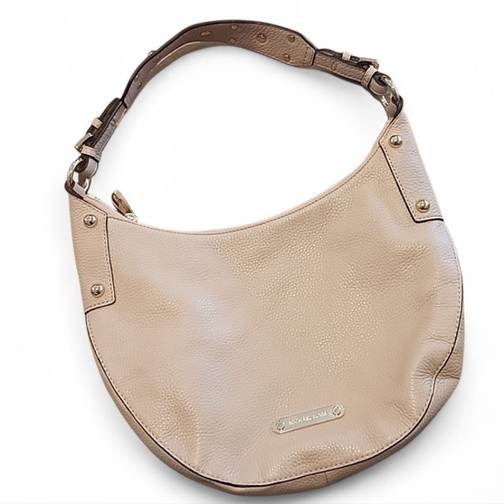 Michael Kors Beige Leather Shoulder Bag Gold Hardware 12.5x8 EUC